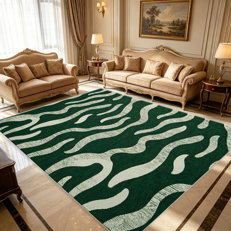 Green Abstract Wavy carpet-easy to clean, machine-washable, soft and comfortable; suitable for door mats, kitchens, living rooms, bedrooms, corridors, and laundry areas. Easy to clean, durable carpet for home decoration.