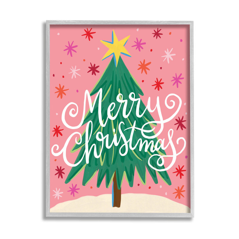 Joyeux Noël rose étoilé à-165, H 14 po x l 11 po x P 1,5 po, Estampe numérique Farmhouse