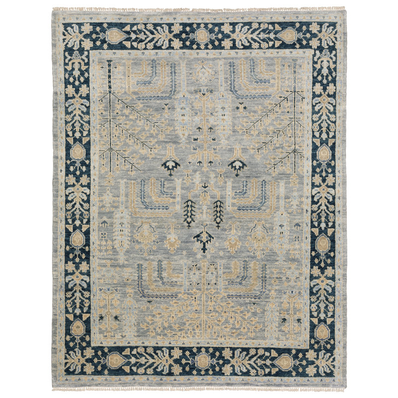 Gowen Traditional Oriental Grey/ Blue Hand-made Wool Area Rug, Rectangle 6' x 8'12"