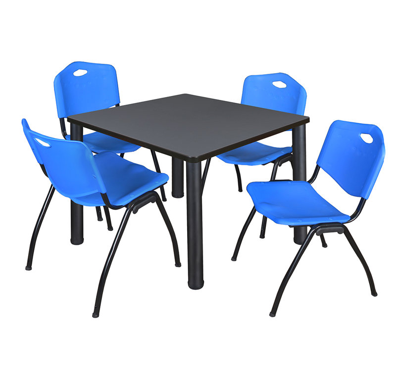 Plateau de table Kee Square, 4 chaises empilables, H 36 po x l 29 po x P 29 po, Gris, Noir