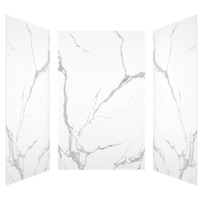 60"W 96"H Marble-Pattern Glue-Up SMC Shower Wall Panel Surround, Quick Install