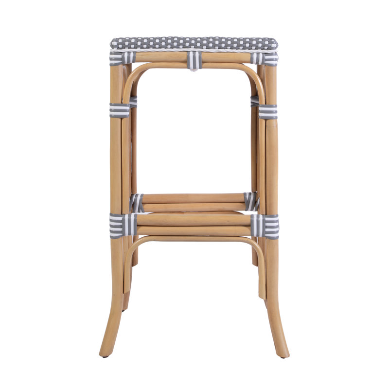 Laguna 30.5 in. Seat Height Rattan Bar Stool, Gray with White Accents, 30.5
