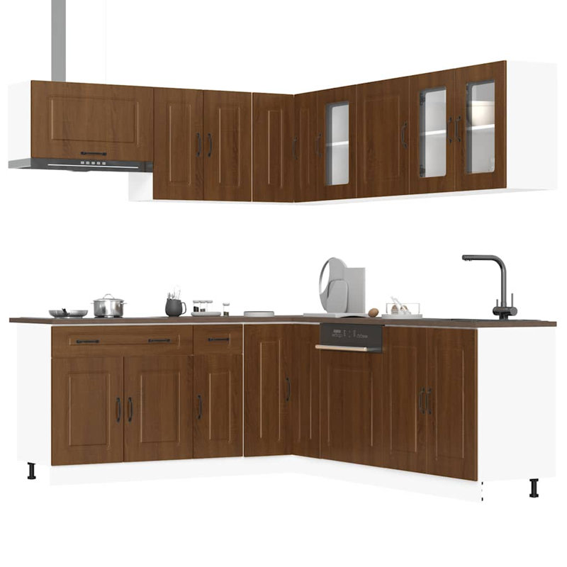 Kalmar Kitchen Cabinet Set, Brown Oak