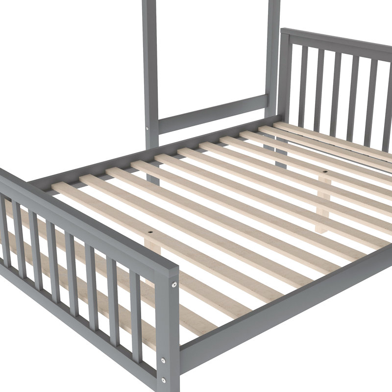 Lit mezzanine gris avec un grand espace pour les activités simples sous le lit superposé double, offre une option de couchage supplémentaire