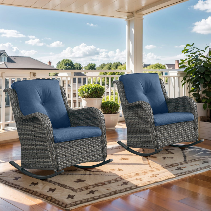 Bonia Outdoor Wicker Double Rocking Chairs, Blue, Gray