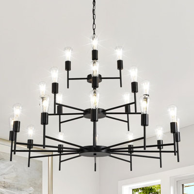 Luminaire moderne de style chandelier en fer noir 24 lumières Modern Farmhouse Chandelier
