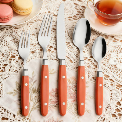 Ensemble de couverts 20 pièces avec poignées colorées, vaisselle en acier inoxydable de qualité supérieure pour 4 couverts, comprend couteaux de table, fourchettes, cuillères, fourchettes à salade et cuillères à dessert