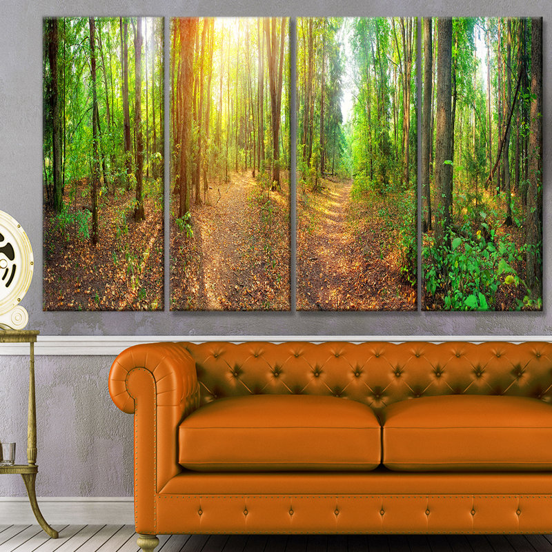 Dense Forest Panorama Green and Brown Canvas Print Set