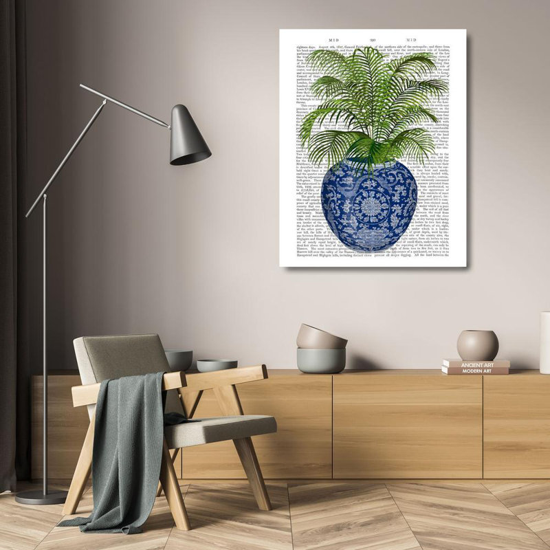 «Red Barrel Studio® Fab Funky Gallery», reproduction d'art sur toile titrée: Vase chinois 6, avec livre de plantes