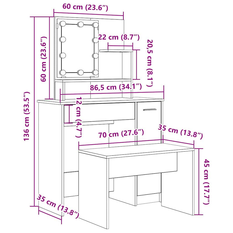 Italya Dressing Table with Mirror, Old Wood