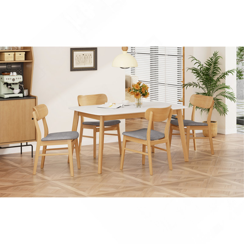 Ensemble de table de salle à manger 5 pièces avec une table à structure en bois massif et 4 chaises rembourrées en bois massif pour la salle à manger