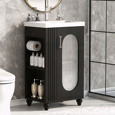 Meuble-lavabo moderne de 20 pouces avec lavabo en cÃ©ramique et tablettes latÃ©rales