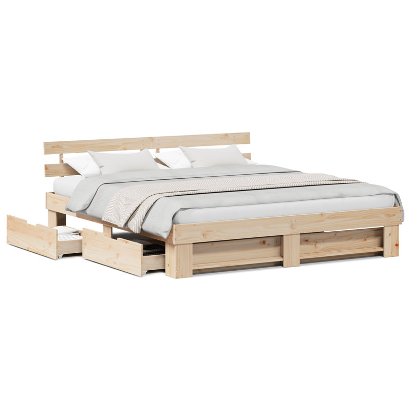 Bed Frame with Headboard Solid Pine Wood, Brown, Super King (6')