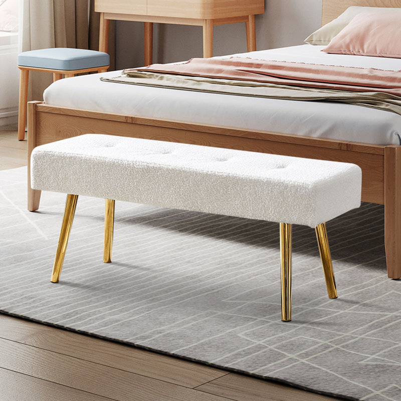 Banc long avec banc et tabouret, Blanc, crème