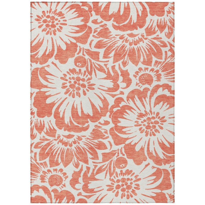 Tapis extérieur lavable antidérapant floral saumon et ivoire 10 pi x 14 pi