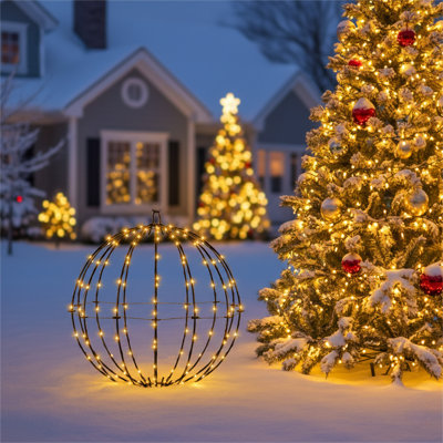 140 lumières de boule de Noël à DEL, sphère suspendue, 8 modes, à piles, décoration extérieure imperméable