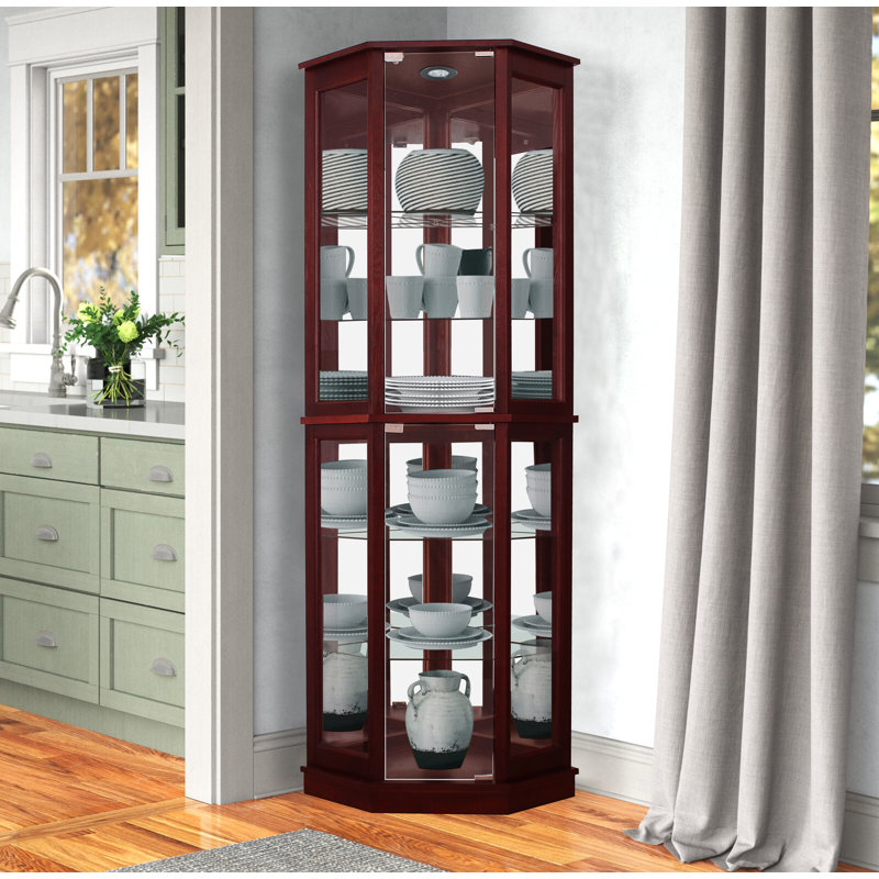 Armoire vitrée de coin avec éclairage Maristow, Cerisier