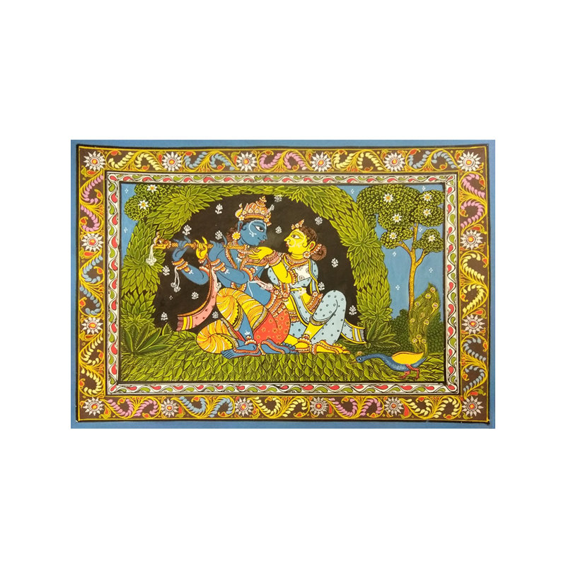 Krishna-Radha assis ensemble | Art sur soie | Par Sonam Mishra