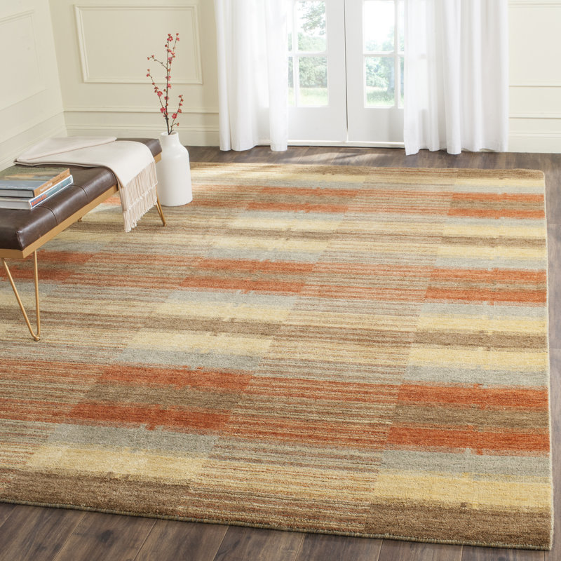Tapis brun / orange / jaune en laine tissé à plat à la main Frann, Rectangle 4 pi x 6 pi