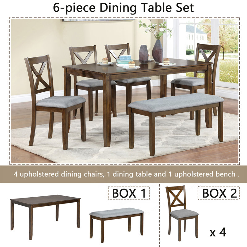 Ensemble de salle à manger 6 pièces avec table spacieuse, Brun