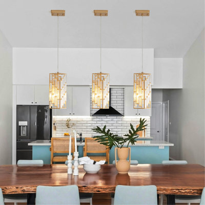 4" Modern Crystal Pendant Light - 3 Pack, Adjustable Hanging Ceiling Lamp with Crystal Prism Design for Dining Room, Kitchen Island, and Living Room -Gold Finish