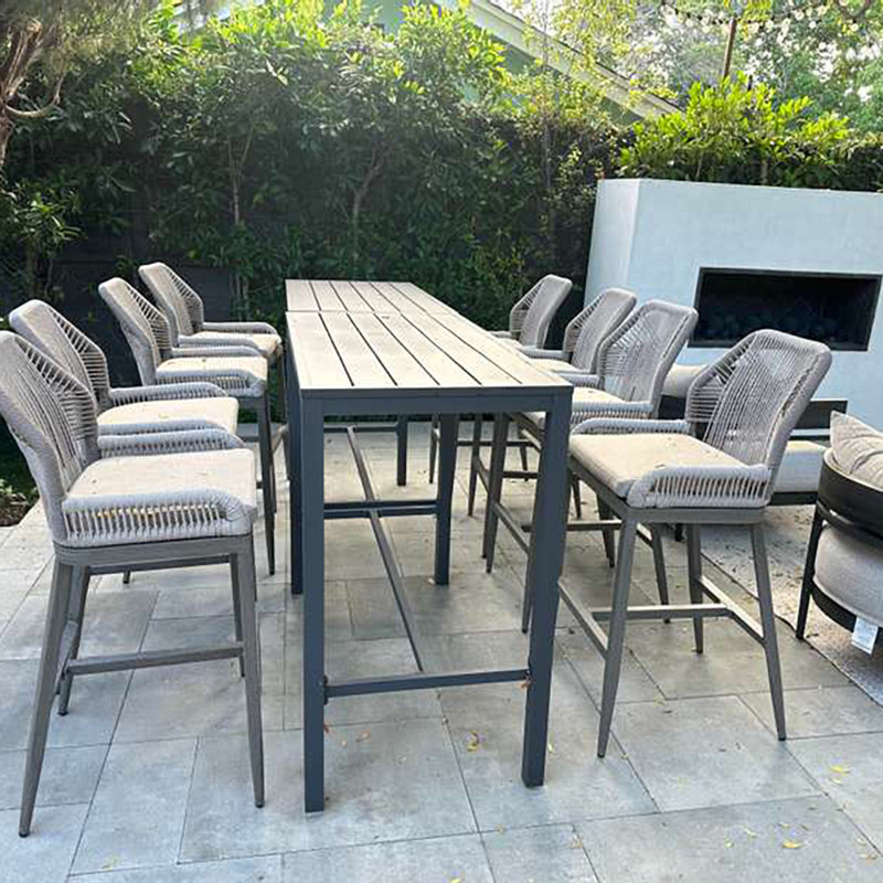 Bar Height Table Rectangular Patio Dining Coffee Kitchen Breakfast Bistro Outdoor Pub Bar Table For Garden Balcony, Gray