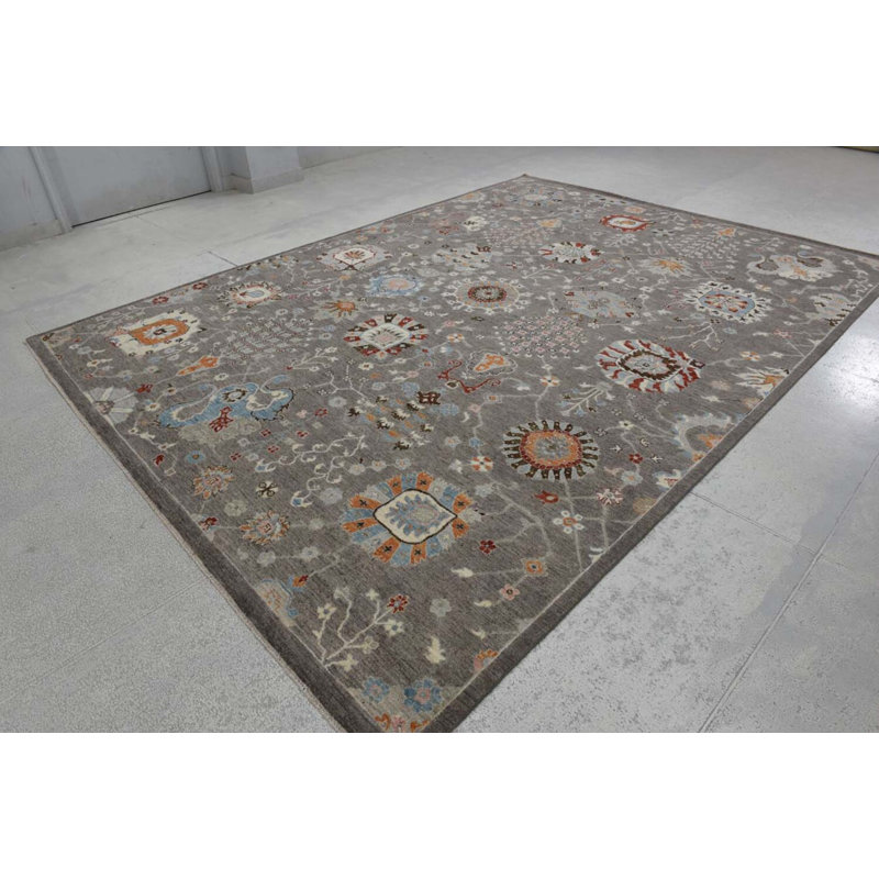Transitional Hand Knotted Wool Floral Area Rug in Gray