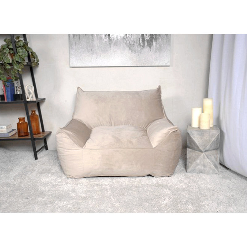 Allea Velveteen Bean Bag Chair With Armrests, Taupe Velvet, 30" H x 42" W x 40" D