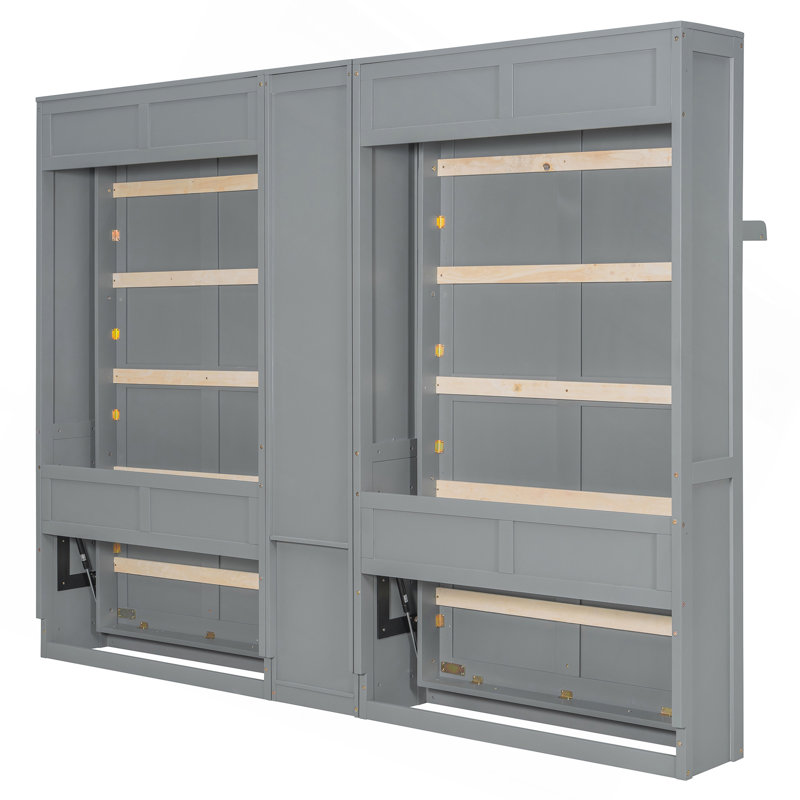 Lits simples escamotables doubles avec armoires et tablettes, Gris