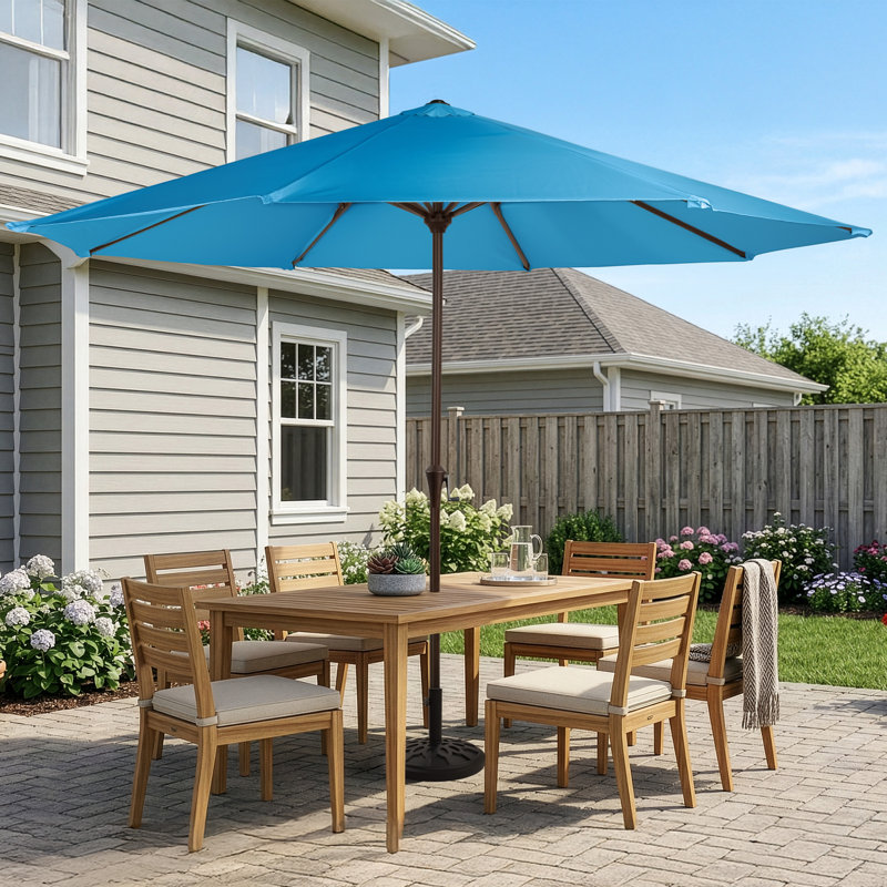 Parasol de patio rond de 9 pi avec base lestée de 19 lb - Parasol d'extérieur à manivelle et auvent ventilé pour abat-jour - pour terrasse, balcon, porche, cour ou piscine par Pure Garden (bleu vif)