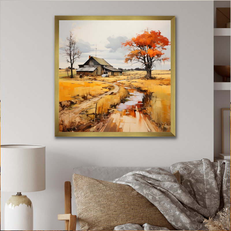 Orange Farm Autumn Landscape I - impressions sur toile de ferme, H 16 po x l 16 po x P 1 po, Cadre doré à une seule photo