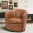 Leather Upholstered Swivel Barrel Chair—No Assembly Required-920848712