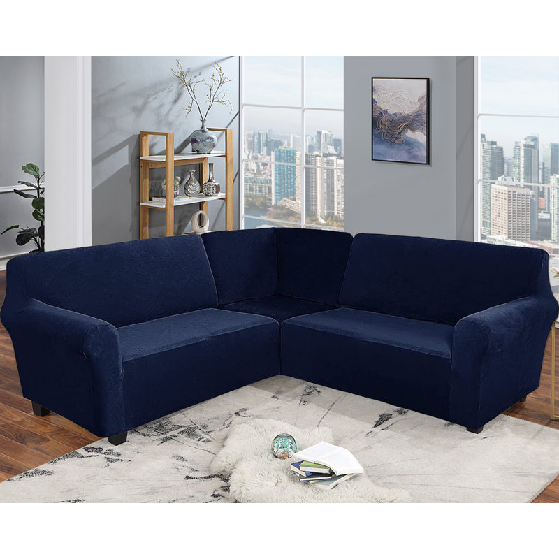 Housse pour canapé de coin Elastic, Bleu marine, H 38 po x l 58 po x P 43 po