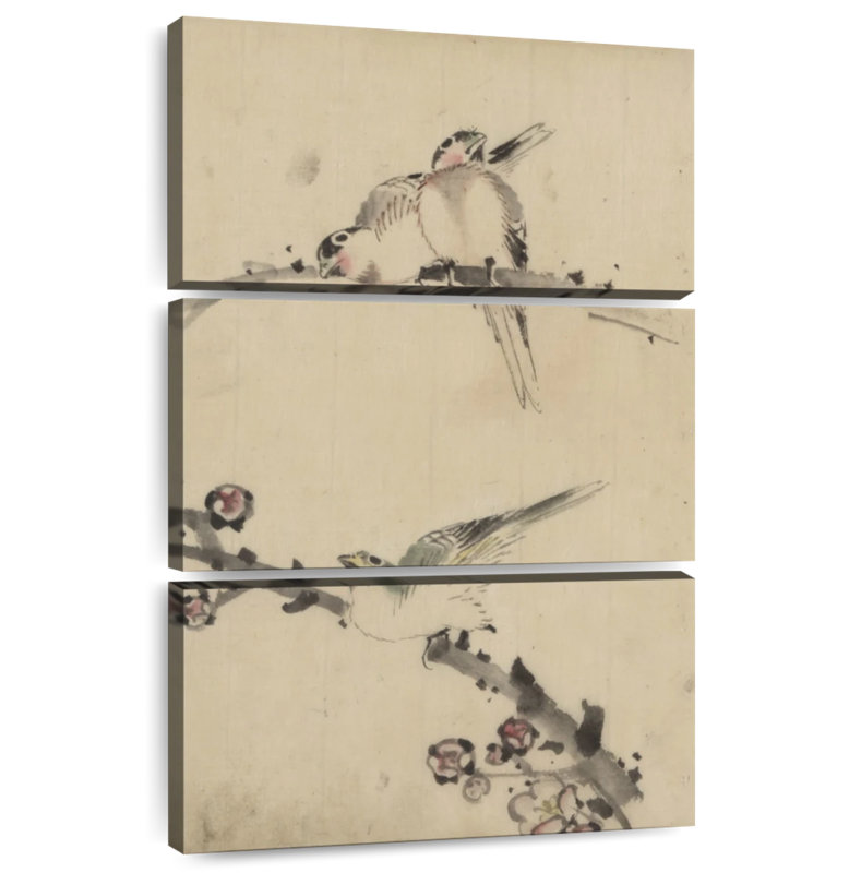 Brampt Three Birds Perched On Branches, 74" H x 48" W