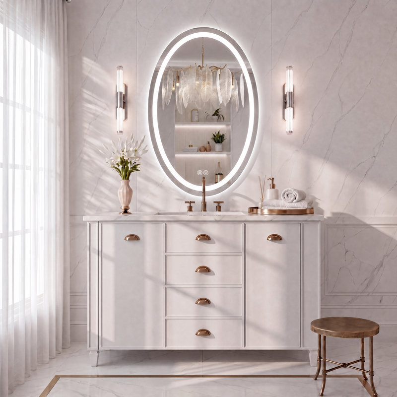 Lunara UL Certified Oval LED Wall Mirror with Bright Front Light&Backlit 192LEDs/m, 3-Colors Dimmable, Defogger, IP54 Waterproof