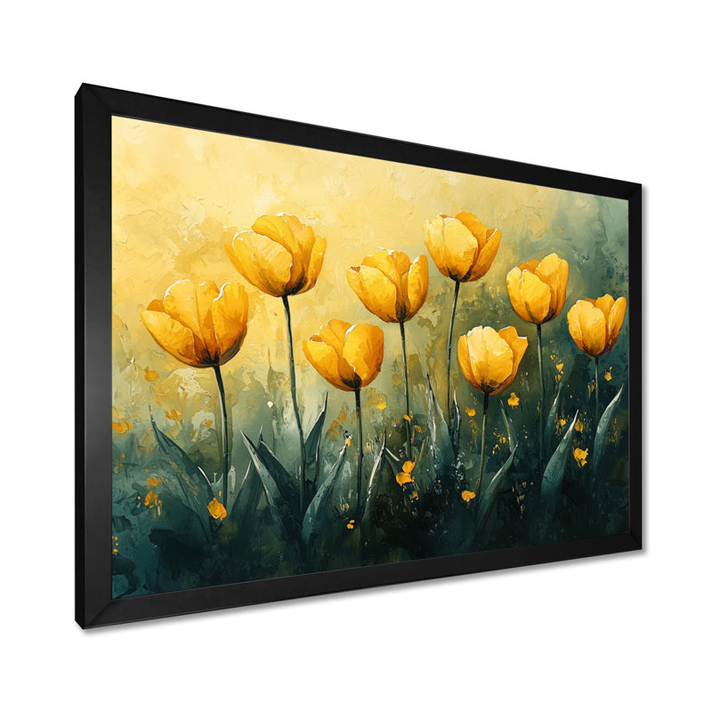 Aquarelle, tulipes, bouquet de fleurs d'été IV - tulipes, art mural, Reproduction encadrée d'une seule photo, Noir