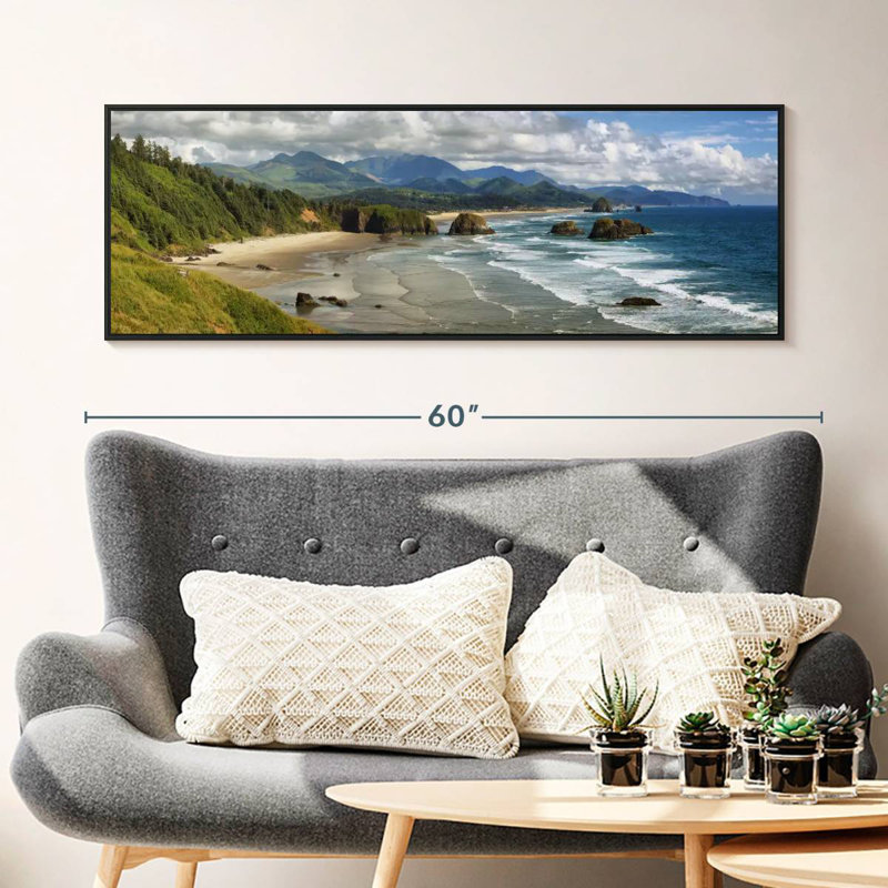 Cannon Beach Coast, Cadre flottant noir, 49 po x 17 po