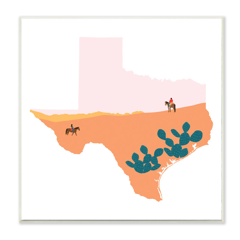 Paysage du désert du Sud-Ouest, contour de l'État du Texas, H 12 po x l 12 po x P 0,5 po, Plaque murale