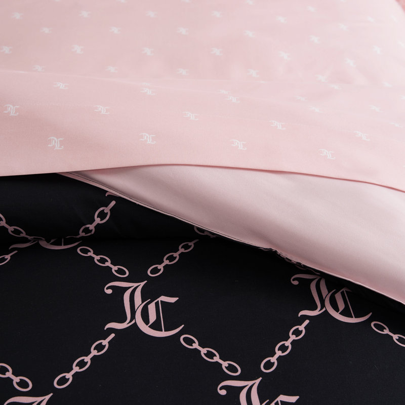 Juicy Couture Link Printed Bed-in-a-Bag Comforter Set, Twin Comforter + 5 Additional Pieces, Pink/Black