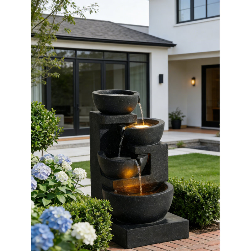 Fontaine 29 "à 4 niveaux avec 4 lumières DEL, chute d'eau moderne en résine pour jardin de patio