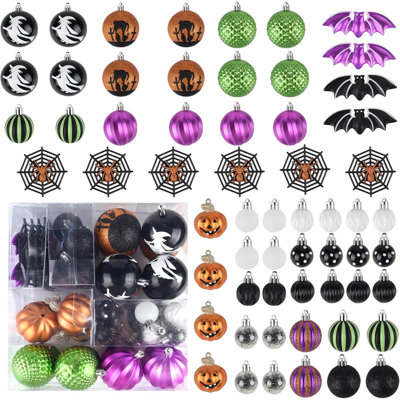 62 pièces d'Halloween boules suspendues ornements décorations d'arbre boules en plastique pour les fêtes de fin d'année décoration intérieure 62Pack