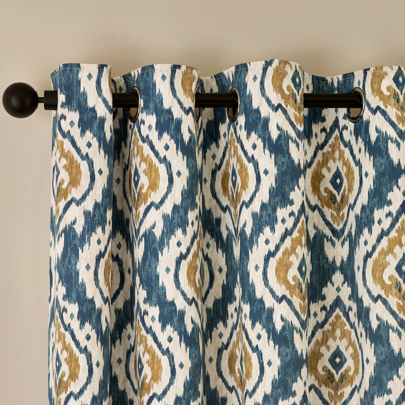 Suri Geo Lined Eyelet Curtains Cotton Blend Semi Sheer Curtain Panel Pair, Teal, 229cm Width x 229cm Drop
