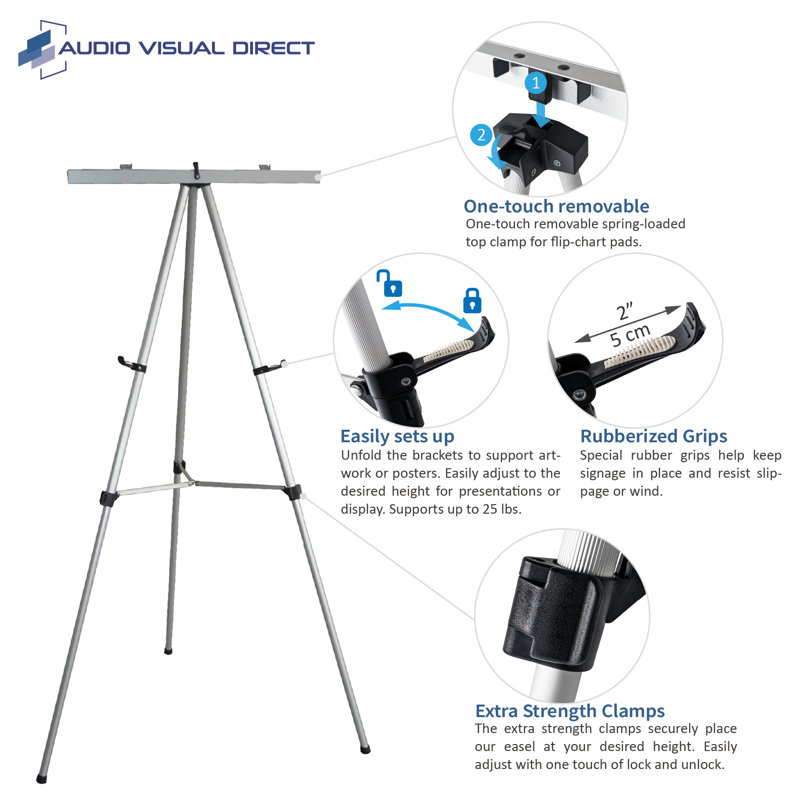 Adjustable Silver Aluminum Tripod Easel with Telescoping Legs