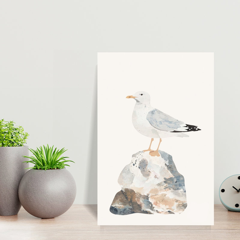 Seagull On Coastal Rock Minimalist Serene Abstract Seagull Bird Coastal Wall Art Print 1 Piece Wrapped Canvas Wall Art