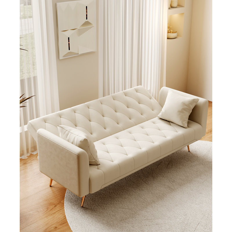 Convertible Double Folding Living Room Sofa Bed with Adjustable Backrest and Velvet Upholstery for Comfort and Style