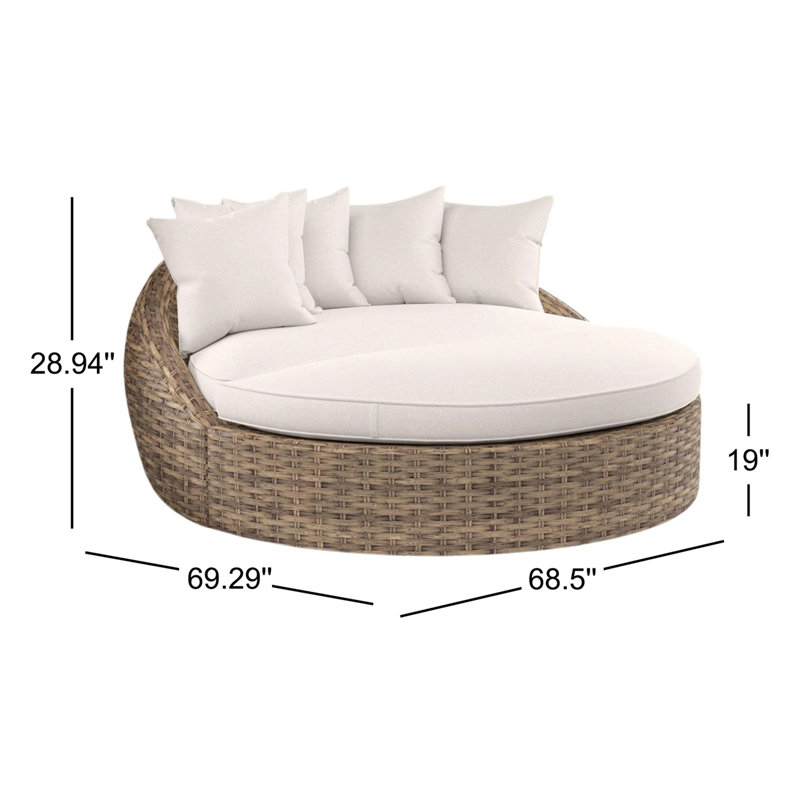 Havana 67'' Wide Circle Premium All-Weather Wicker Patio Daybed with Sunbrella® Cushions, Canvas Natural Sunbrella® Canvas