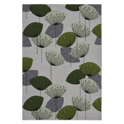 Floral Area Rug in Green/Gray/White