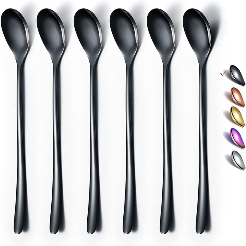 Ensemble de 6 cuillères à mélanger noires, agitateurs à café, cuillères à thé en acier inoxydable de qualité supérieure, cuillères à crème glacée, cuillères à cocktail (noires)