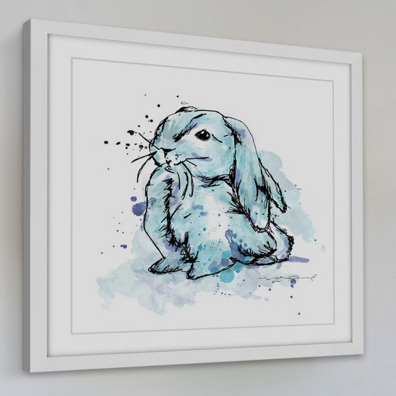 «Lapin Bleu», reproduction encadrée, H 12 po x l 12 po x P 1,5 po