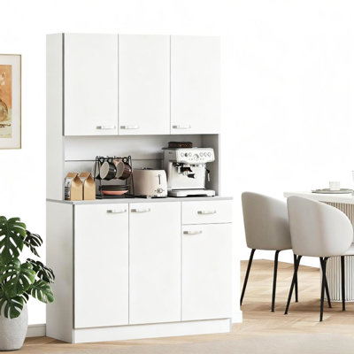 Garde-manger de 71 po avec support à micro-ondes, tablettes réglables et comptoir - une armoire de rangement fonctionnelle de grande hauteur, un tiroir moderne permet de ranger facilement les ustensiles de cuisine